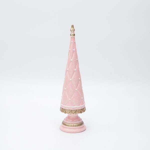ÁRBOL DE POLIRESINA CON PERLAS BLANCAS Y BRILLO ROSA, 6X24CM