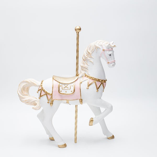 CABALLO DE CARRUSEL DE POLIRESINA, ROSA, 25,5 X 30 CM