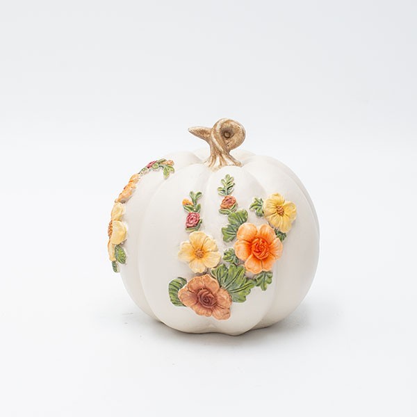CALABAZA DE POLIRESINA CON FLORES DE OTOÑO, 8,7X10,8CM