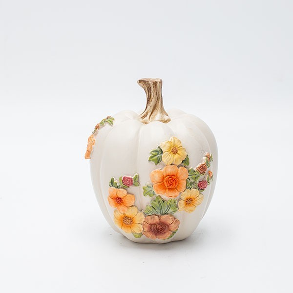CALABAZA DE POLIRESINA CON FLORES DE OTOÑO, 9,8X9,8CM