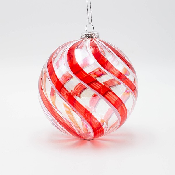 BOLA DE CRISTAL TRANSPARENTE, CON LÍNEAS ROJAS Y BLANCAS, SET 2 UDS., 12CM
