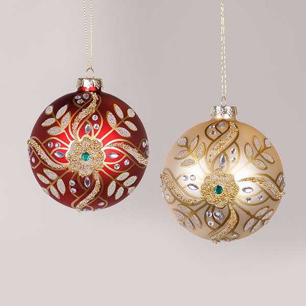 BOLA DE CRISTAL, COLOR ROJO CHAMPÁN, CON CUENTAS Y BRILLO, SET DE 2 PIEZAS, 10 CM