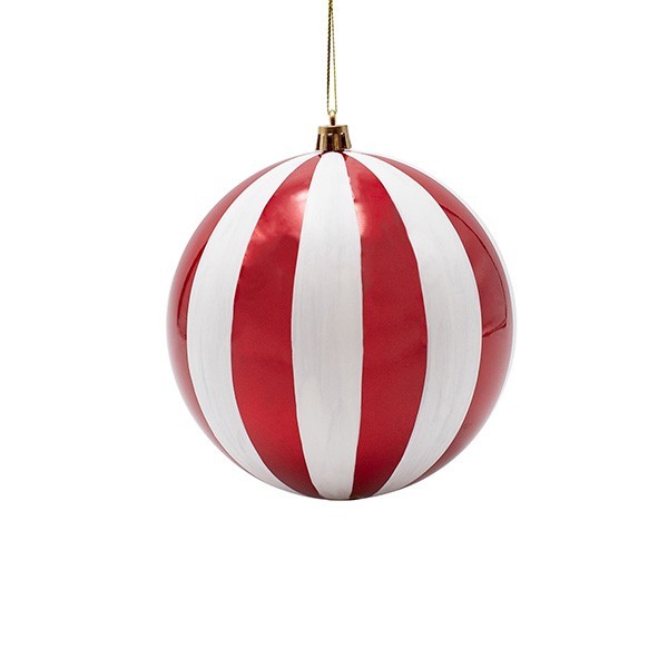 BOLA DE PLÁSTICO, PERLA ROJA CON RAYAS BLANCAS, SET DE 2 PIEZAS, 15 CM
