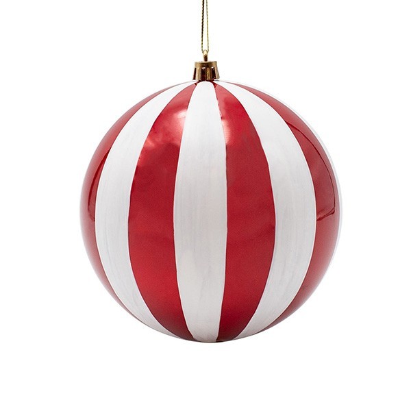 BOLA DE PLÁSTICO, PERLA ROJA CON RAYAS BLANCAS, SET DE 2 PIEZAS, 20 CM