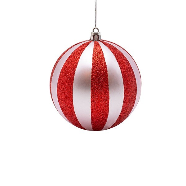 BOLAS DE PLÁSTICO, ROSA CON BRILLO ROJO, SET DE 6 PIEZAS, 10 CM