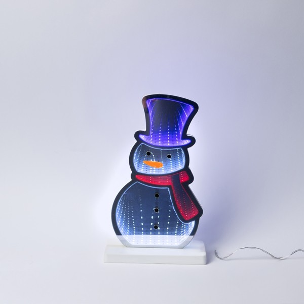 MUÑECO DE NIEVE 17,5X5,5X33CM, ESPEJO DECORATIVO CON CINTA LED, ADAPTADOR, 87 LED, MULTI LED, CABLE 3M, IP44