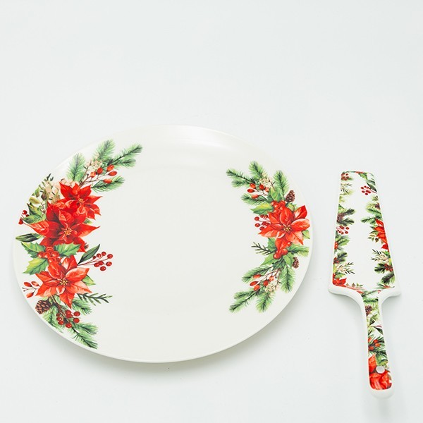 PLATO CON ESPÁTULA CON FLOR DE PASIÓN ROJA, 26,5CM