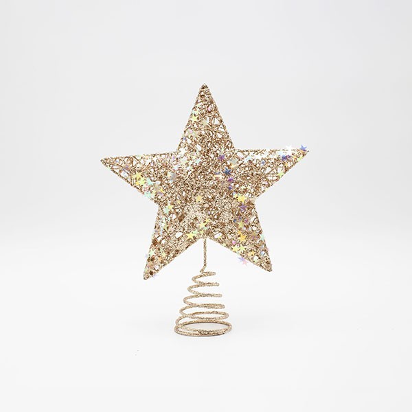 COPA DE ÁRBOL CON HILO DE CHAMPÁN Y ESTRELLAS IRIDISCENTES, 20X23CM