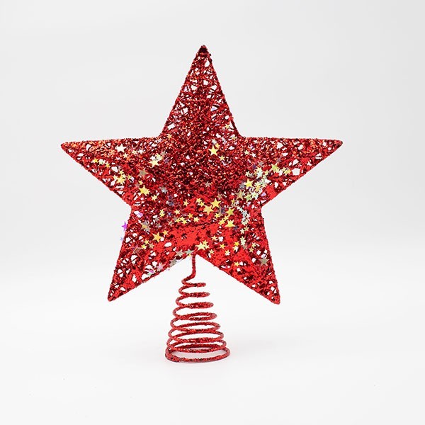 COPA DE ÁRBOL CON HILO ROJO Y ESTRELLAS IRIDISCENTES, 25X30CM