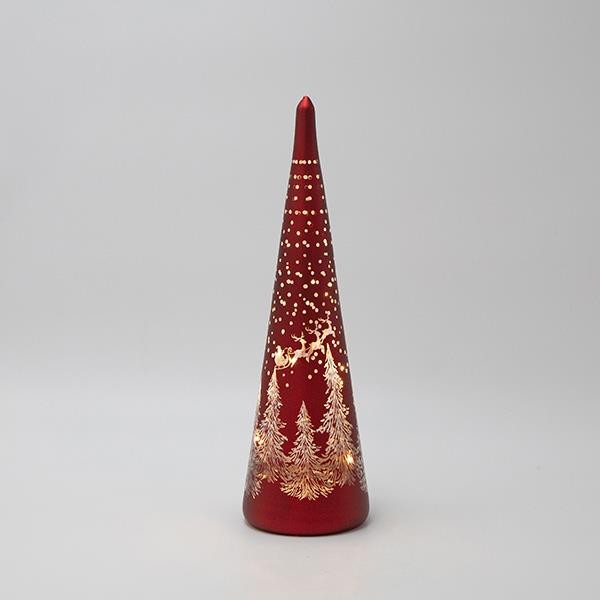 ÁRBOL ILUMINADO, ROJO, CON ESCENA NAVIDEÑA, 9X9X30CM