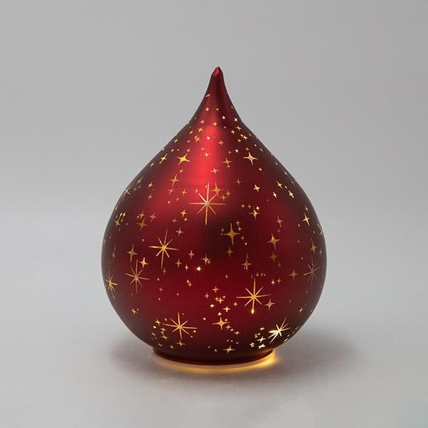 LÁGRIMA ILUMINADA, ROJA, CON ESTRELLAS, 15X15X20CM