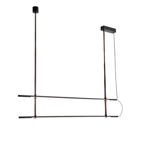 LÁMPARA DE TECHO COLGANTE METAL-CUERO LED 2x20W 2460lm 3000K 1400x60x1200mm NEGRO ARTE ILLUMINA LINEA