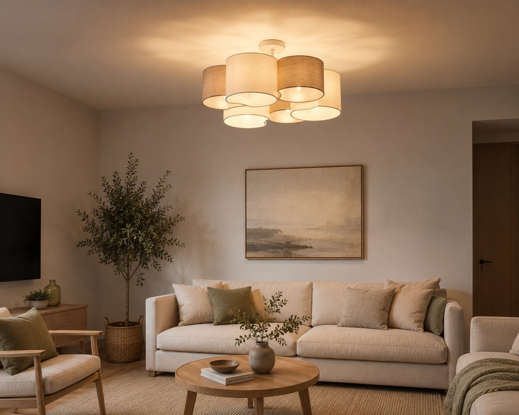 LÁMPARA DE TECHO COLGANTE DE TELA 6 LUCES 6xE14 MÁX 8W Ø580mm BLANCO ARTE ILLUMINA CLOUD