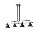 LÁMPARA DE TECHO COLGANTE MADERA-METAL 4 LUCES 4xE27 MAX 15W 1030x180x865mm NEGRO ARTE ILLUMINA CONO