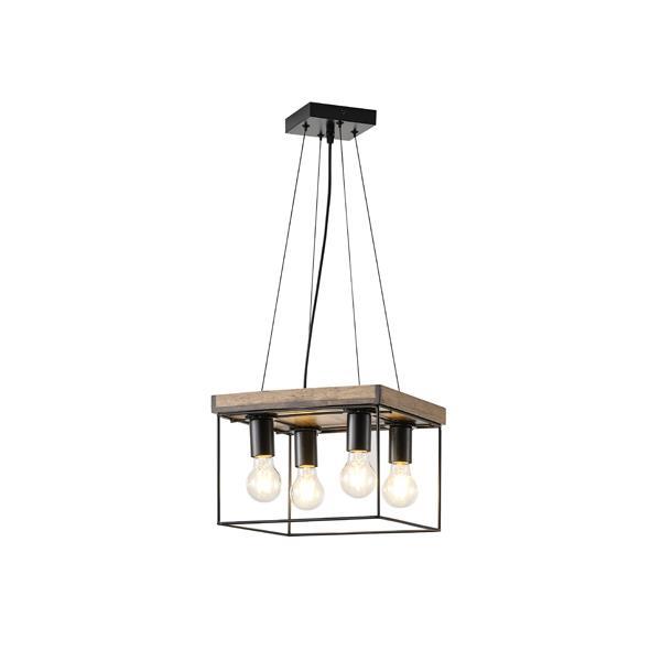LÁMPARA DE TECHO COLGANTE MADERA-METAL 4 LUCES 4xE27 MAX 15W 300x300x1230mm NEGRO-MARRÓN ARTE ILLUMINA MULTIPLA