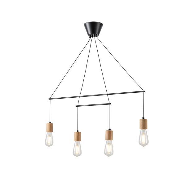 LÁMPARA DE TECHO COLGANTE MADERA-METAL 4 LUCES 4xE27 MÁX. 15W 930x120x1180mm NEGRO ARTE ILLUMINA EDISON