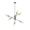 LÁMPARA DE TECHO COLGANTE MADERA-METAL 6 LUCES 6xE27 MÁX 15W 850x850x1540mm NEGRO ARTE ILLUMINA EDISON