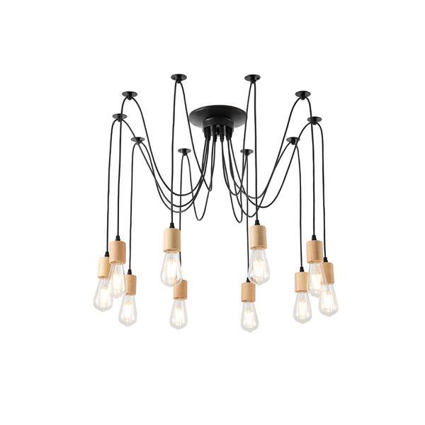 LÁMPARA COLGANTE MADERA-METAL 10 LUCES 10xE27 MÁX 15W 1000x1000x510mm NEGRO ARTE ILLUMINA EDISON