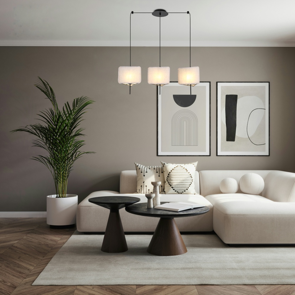 LÁMPARA DE TECHO COLGANTE DE TELA 3x14 MÁX. 8W 800x250x900mm BEIGE ARTE ILLUMINA TOSCANY