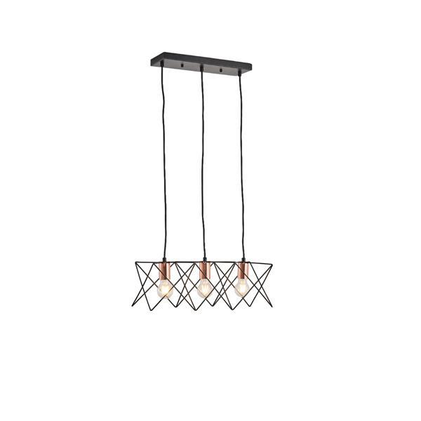 LÁMPARA DE TECHO COLGANTE METAL 3 LUCES 3xE27 MÁX. 15W 517X175x1240mm NEGRO ARTE ILLUMINA BRAWCK