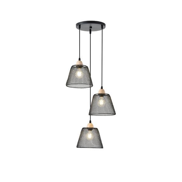 LÁMPARA DE TECHO COLGANTE ROSETA METAL 3 LUCES 3xE27 MÁX 15W 370x370x1260mm NEGRO ARTE ILLUMINA NET