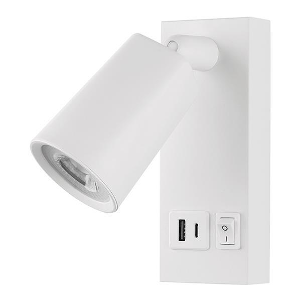 LÁMPARA DE LECTURA DE PARED PARA CAMA CON USB TIPO C 5W 450lm 3000K 150x80x145mmBLANCO ARTE ILLUMINA CHARGE