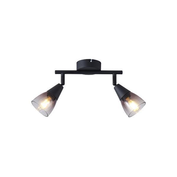 FOCO METALIZADO CON CRISTAL AHUMADO 2 LUCES 2xE14 MAX 7W 220x80x165mm ARTE ILLUMINA CLASSY