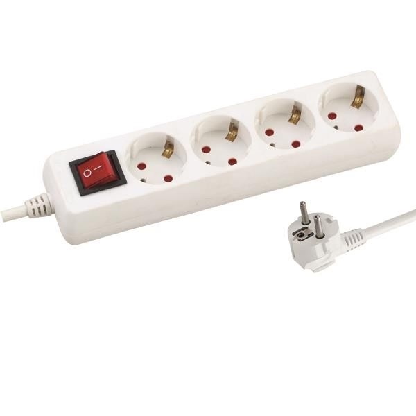 ENCHUFE MÚLTIPLE DE 4 POSICIONES CON CABLE E INTERRUPTOR 3x1,5mm 5m CON PROTECCIÓN INFANTIL EUROLAMP
