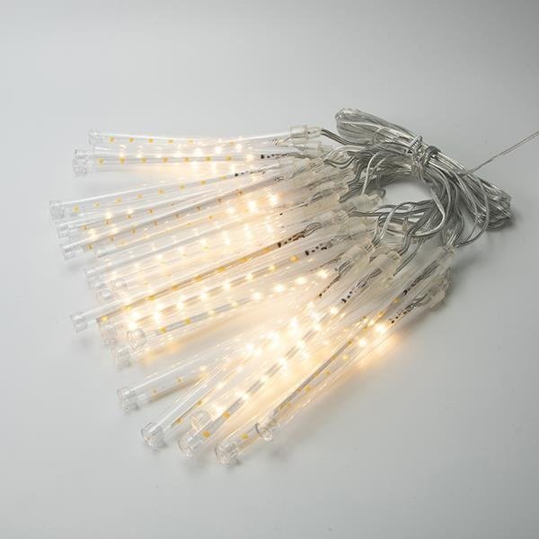 CASCADA, 400 LED, 7V ADAPTADOR LUZ FIJA, CABLE PVC TRANSPARENTE, 50 TUBOS H19CM CON LED BLANCO CÁLIDO CADA 20CM, CABLE DE ALIMENTACIÓN 5M, IP44