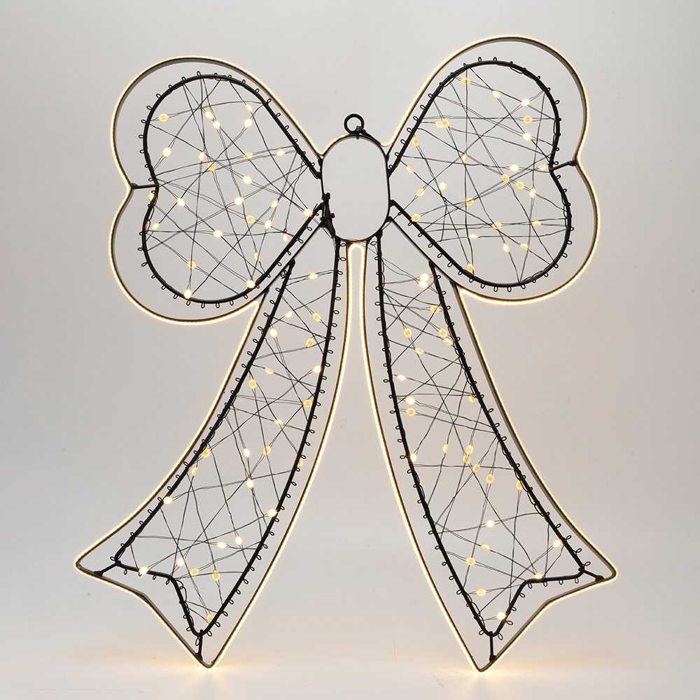 ILUMINADO LAZO 36X45CM, 100 MINI LED, ADAPTADOR, NEGRO ESTRUCTURA METÁLICA, HILO DE COBRE NEGRO, LED BLANCO CÁLIDO, CÁLIDO BLANCO TIRA LED COB 2.2M, CABLE DE ALIMENTACIÓN 3M, IP44