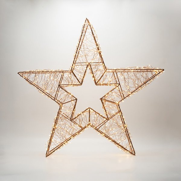 ILUMINADO ESTRELLA 50X8X50CM, 500 MINI LED, ADAPTADOR, TEMPORIZADOR, HILO DE COBRE BRONCE, BRONCE ESTRUCTURA METÁLICA, LED BLANCO CÁLIDO & LED BLANCO CÁLIDO INTERMITENTE, CABLE DE ALIMENTACIÓN 5M, IP44