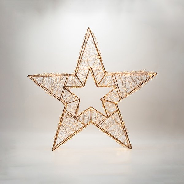 ILUMINADO ESTRELLA 38X8X38CM, 400 MINI LED, ADAPTADOR, TEMPORIZADOR, HILO DE COBRE BRONCE, BRONCE ESTRUCTURA METÁLICA, LED BLANCO CÁLIDO & LED BLANCO CÁLIDO INTERMITENTE, CABLE DE ALIMENTACIÓN 5M, IP44