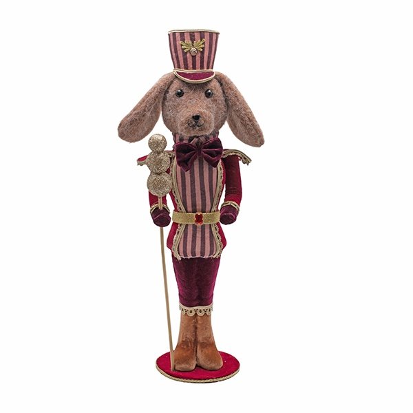 GUARDIA PERRO CON DORADO-ADORNADO TRAJE BURDEOS, 62CM