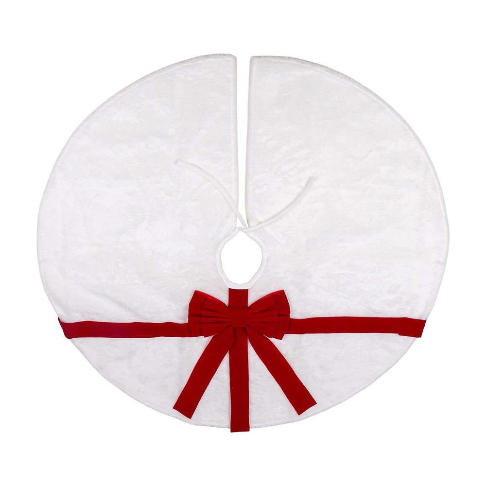 BLANCO PELO FALDA PARA ÁRBOL CON LAZO ROJO, 90CM