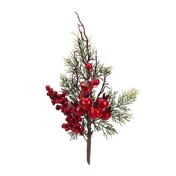 PICO CON ROJO CRISTALIZADO BAYA Y PEQUEÑO MANZANA, 25CM