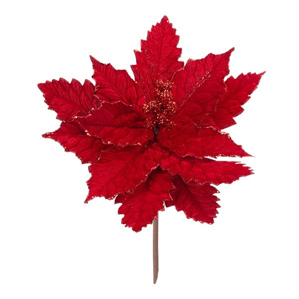 FLOR DE PASCUA CON FLORAL PURPURINA, INTENSO ROJO TERCIOPELO, 41X28CM