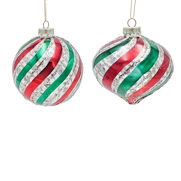 CRISTAL TRANSPARENTE BOLA CON ROJO Y VERDE ESPIRALES, 2 DISEÑOS, JUEGO 4UDS, 10CM