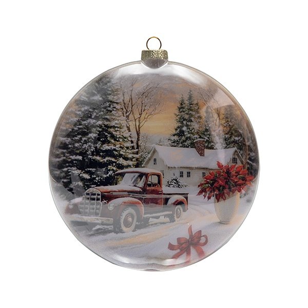 PLANO CRISTAL BOLA DECORATIVA CON NAVIDAD PAISAJE, DE DOBLE CARA, 15CM
