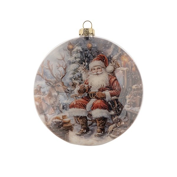 PLANO CRISTAL BOLA DECORATIVA CON PAPÁ NOEL, DE DOBLE CARA, 12CM