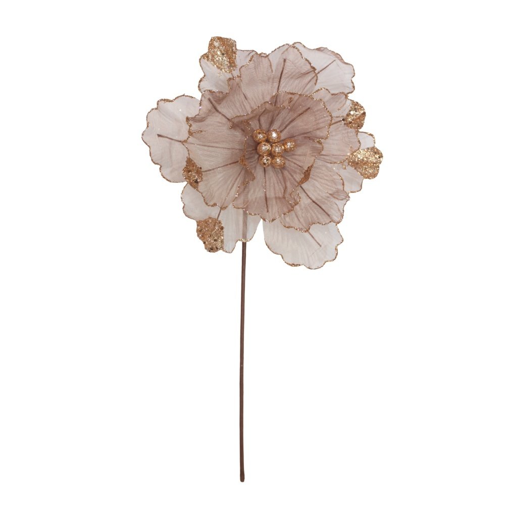 ORGANZA FLOR, CLARO MARRÓN CON PERLA, 26X45CM