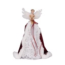 ÁRBOL SUPERIOR ÁNGEL CON BLANCO VESTIDO Y BURDEOS TERCIOPELO CAPA, 35CM