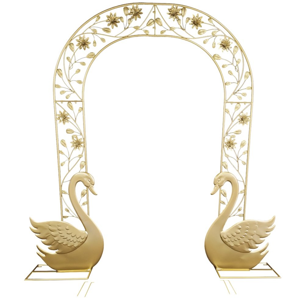 DE CUENTO METAL ARCO CON CISNES Y FLORES, DORADO, 231X28X229CM