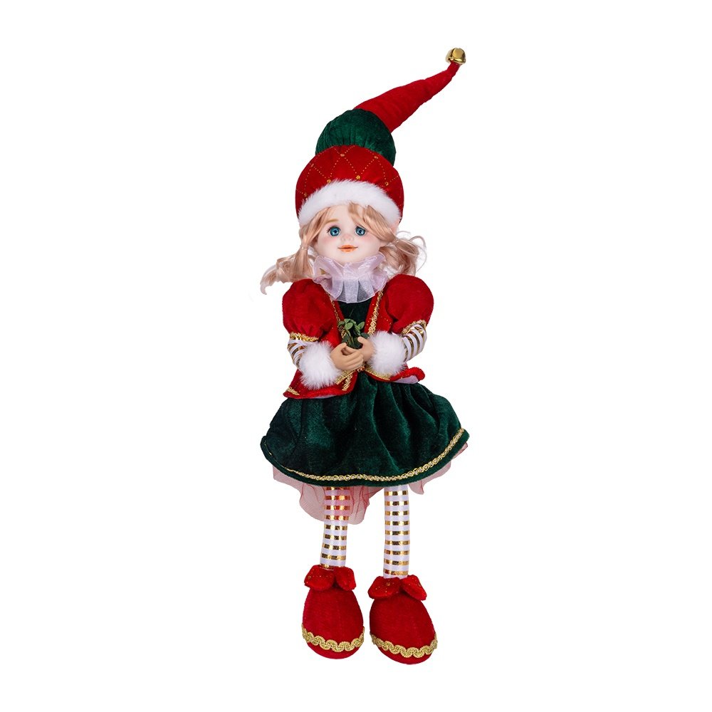 NIÑA ELFO CON VERDE Y ROJO TERCIOPELO ROPA, 45CM