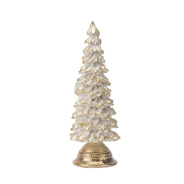 BATIDO CREMA ÁRBOL DE NAVIDAD, BLANCO CON DORADO PURPURINA, POLIRRESINA, 8X7.5X22CM