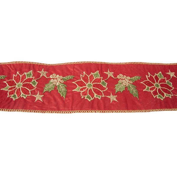 HECHO A MANO LUJO CINTA, ROJO, CON FLOR DE PASCUA, 500CM