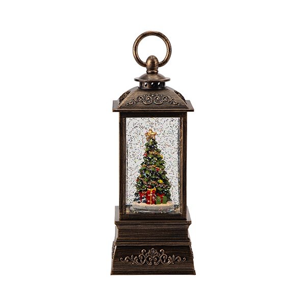 VINTAGE FAROL CON ÁRBOL DE NAVIDAD, CON AGUA EN EL INTERIOR, A PILAS, 8.6X8.6X21CM