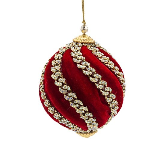 TERCIOPELO, BOLA, ROJO, LUJO, CON DORADO CADENAS, 10CM