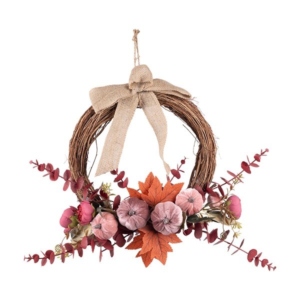 RÚSTICO CORONA CON TERRACOTA ROSA DECORACIÓN Y ARPILLERA LAZO, 36CM