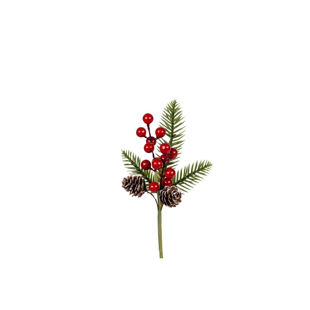 PICK DECORATIVO CON BAYAS Y PE HOJAS, 25CM