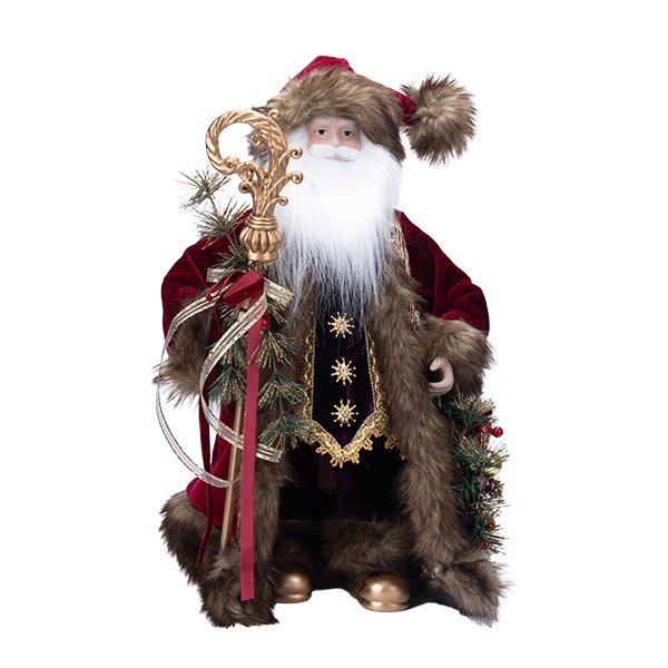 PAPÁ NOEL CON ARISTOCRÁTICO TRAJE BURDEOS Y CETRO, 45CM